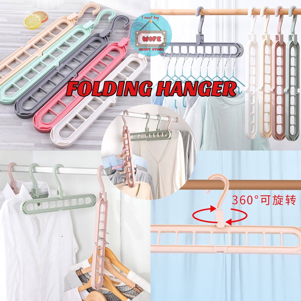 READY STOCK Multi function Clothes Hanger Folding Magic Wardrobe Drying Clothe Home Storage Holder 9 hole Rotating Shopee Malaysia
