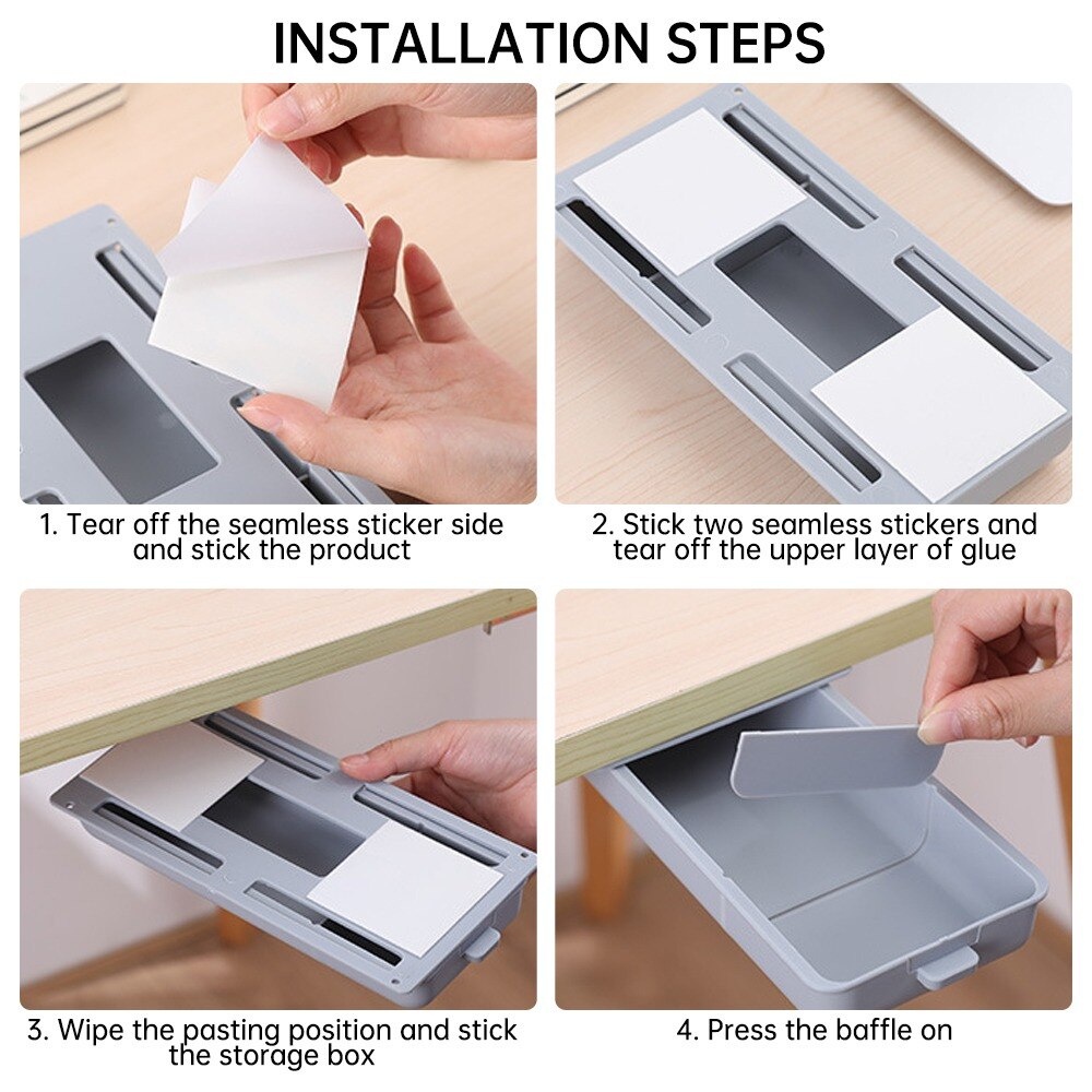 Under Desk Drawer Self Adhesive Storage Box Office Stationery Storage ...