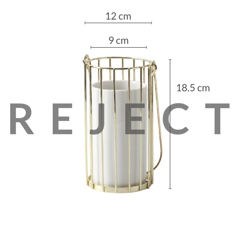 REJECT Mini Marble White Green Plant Pot with Gold Cage Ribbon Effect