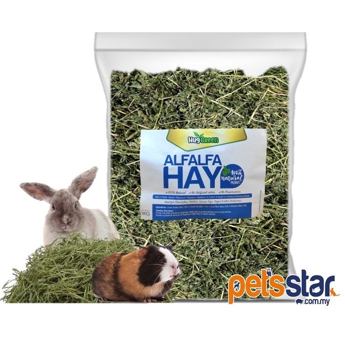 HugGreen Alfalfa Hay Rumput Kering For Chinchilla Rabbit Guinea Pig Degu Arnab Herbivores Pets 1kg