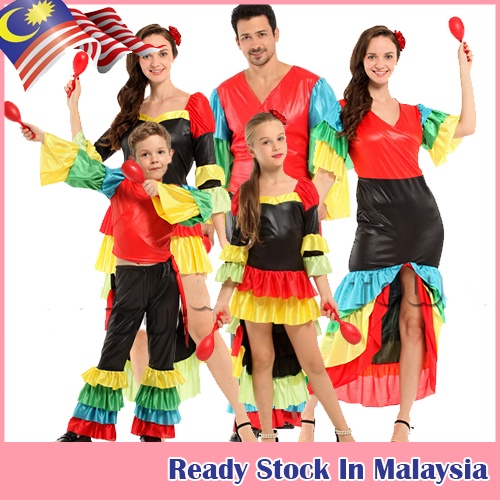 Kids Adult Spanish Senorita Flamenco Rumba Dancing Dress Up Costume Shopee Malaysia