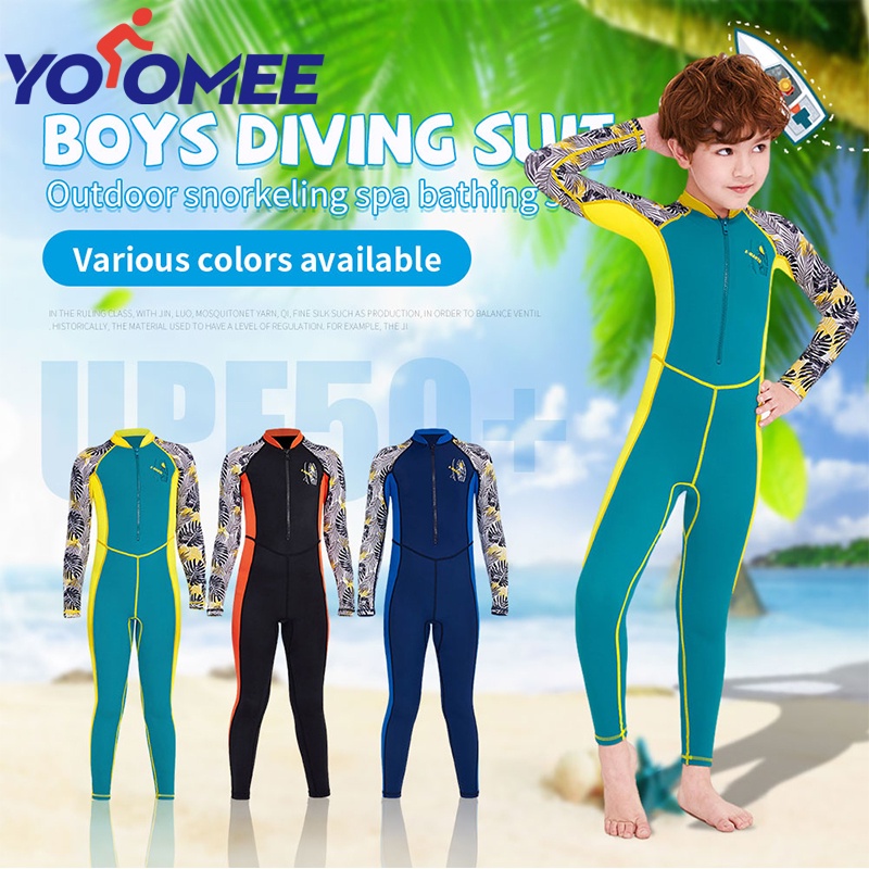 Yoomee Kids Boys Wetsuit One piece Long Sleeve Bodysuit Sun Protection Scuba Diving Surf Suit Swimsuit Shopee Malaysia