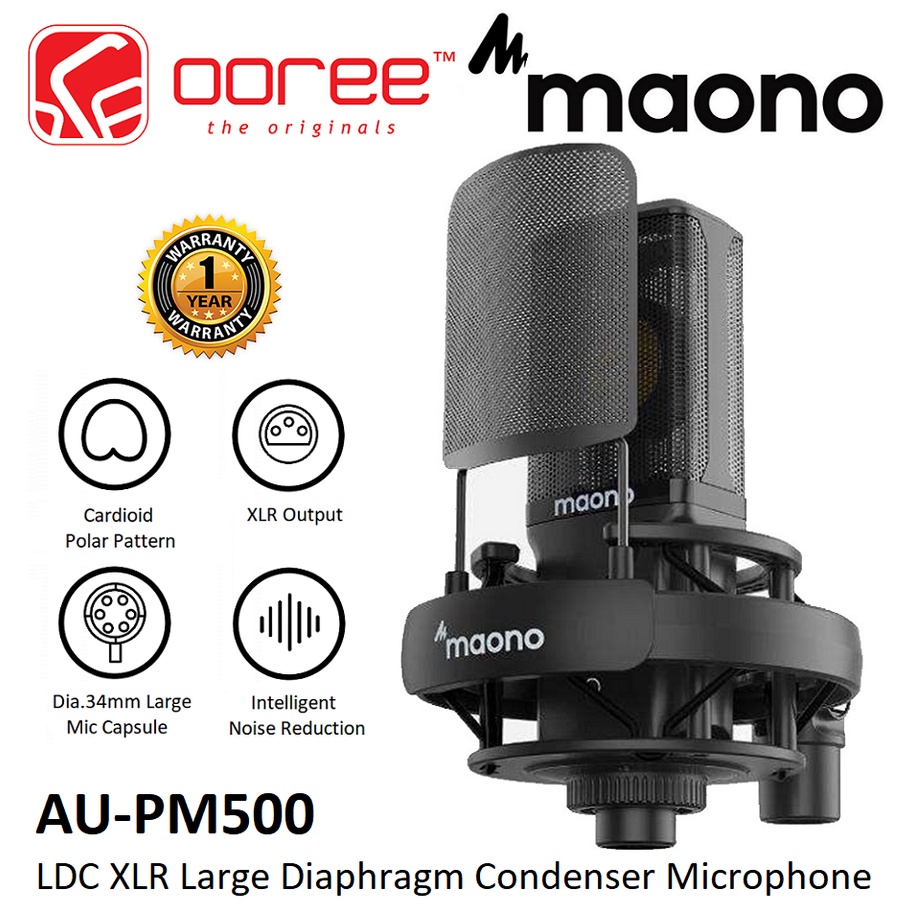 MAONO AU-PM500 / AU-PM500T LDC XLR CONDENSER MICROPHONE WITH 34MM LARGE ...