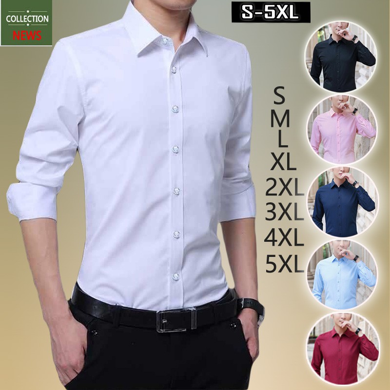 Ready Stock Men Shirt Formal Slim Fit Long Sleeve Business Casual Plain kemeja putih lelaki baju Men Shirt Tops Plus Size Shopee Malaysia