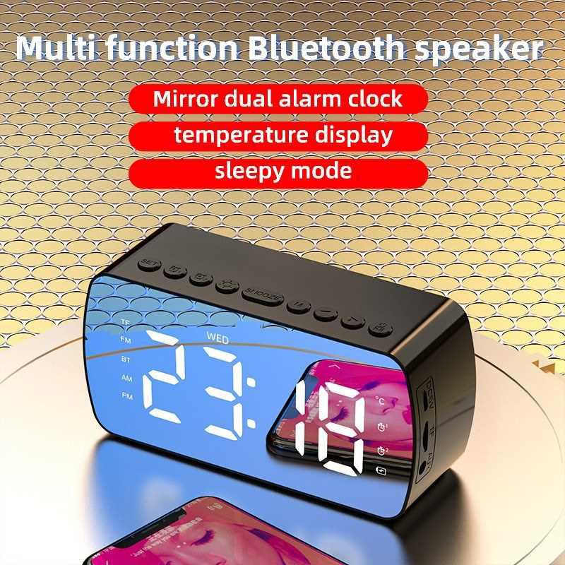 Digital Mirror Surface Alarm Clock with BT Speaker & FM Radio