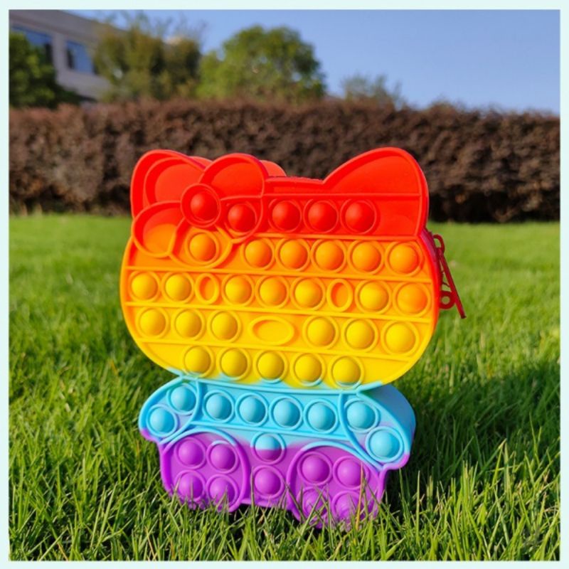 Kitty Crossbody Pop It Kid Bag (Silicone Bag Zipper) Washable Rainbow