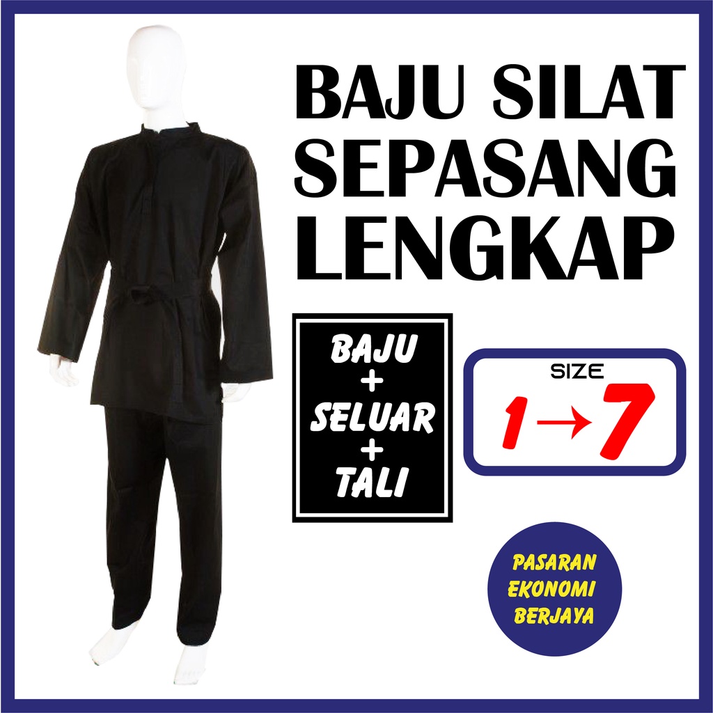 BAJU SILAT SEPASANG LENGKAP SET BERKUALITI SILAT HITAM UNIFORM MARTIAL