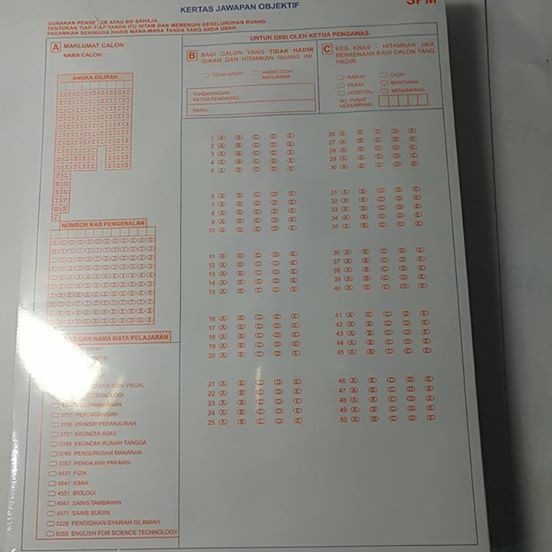 SPM Kertas Jawapan Objektif / Objective Answer Sheet A4 OMR 480 Sheet ...