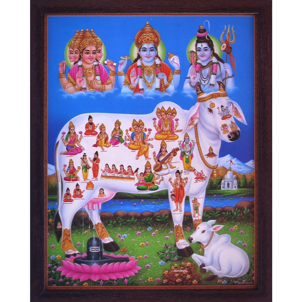 Lord Bharma, Vishnu and Shiva Giving Blessing to Kamdhenu Cow, Poster ...