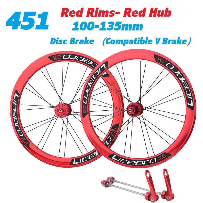 Litepro S42 Front Rear Wheelset 406 451 Folding Bike V Brake Hub
