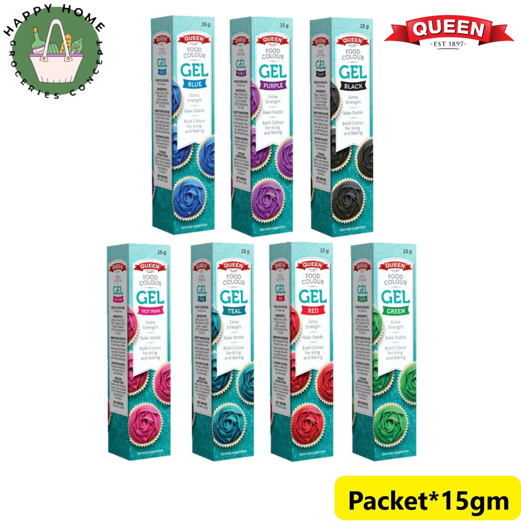 Queen Food Colouring Gels Black/Green/Red/HotPink/Teal/Purple/Blue