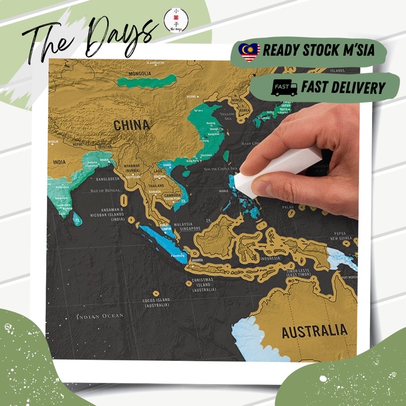 THE DAYS Deluxe Black Adventure Travel World Scratch Map Off Map Poster ...