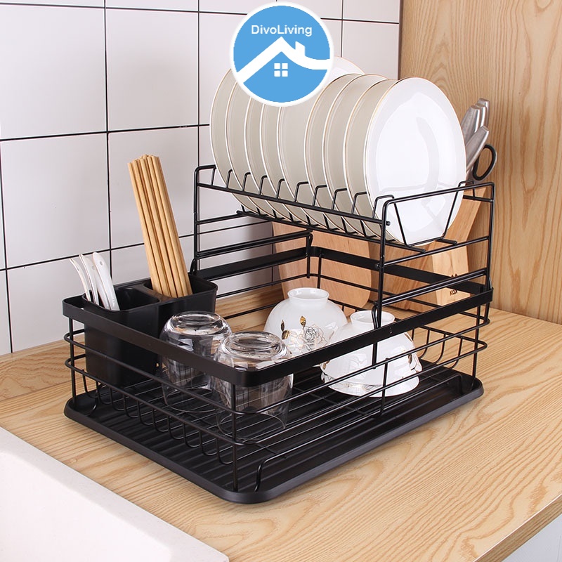 PRE ORDER ️Japanese Style Anti Rust Dish Rack Carbon Steel Utensil Rack Lifted Up Tray Kitchen ...