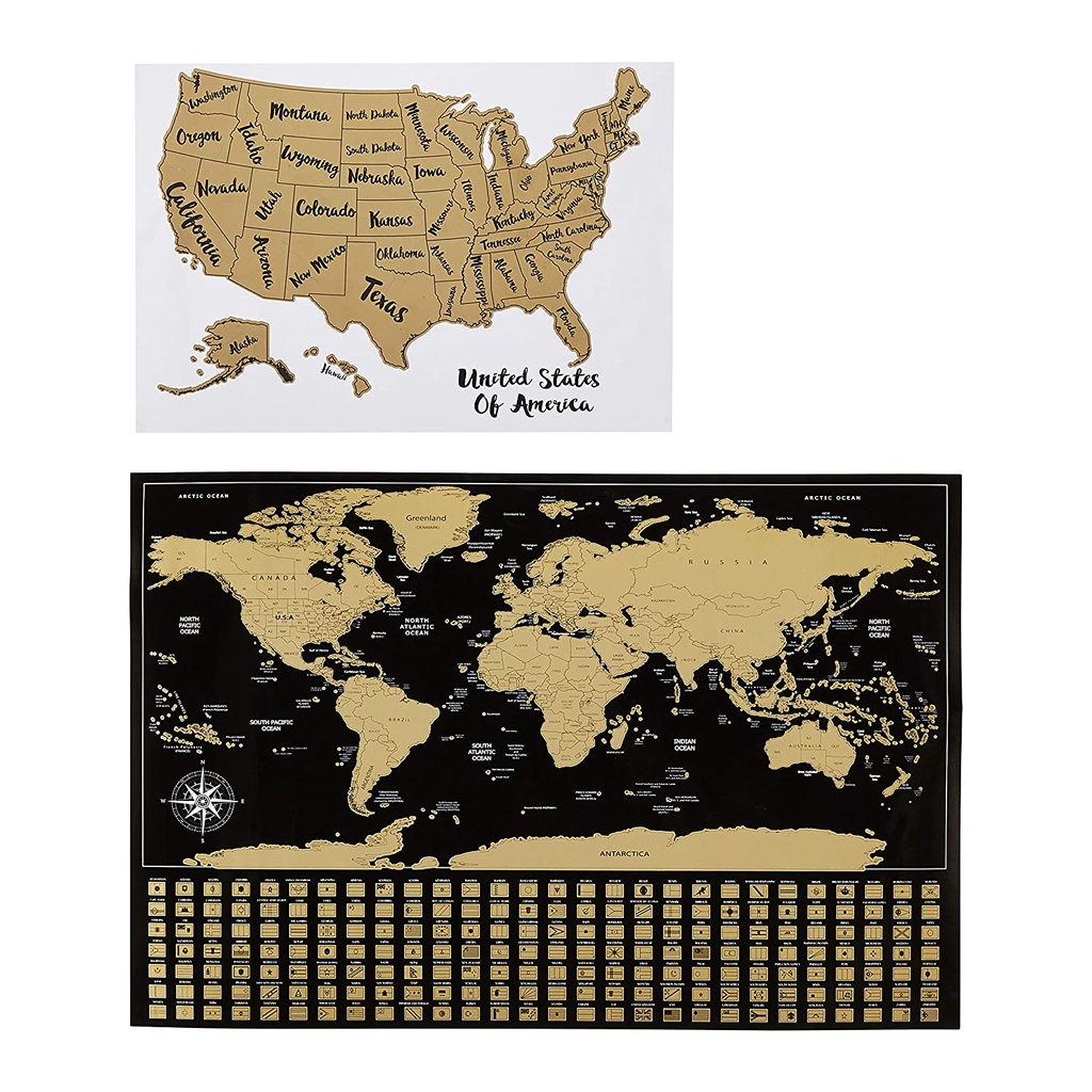Amazon Basics ScratchOff Poster of The World Map & The USA Map with