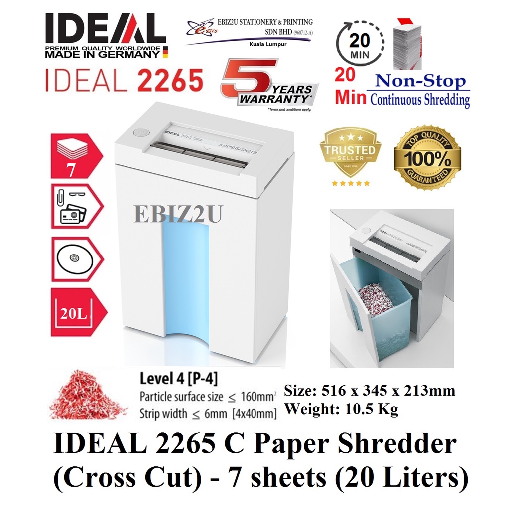 IDEAL 2265 C 3 x 25 mm Paper Shredder (Cross Cut) - 7 sheets (20 Liters ...