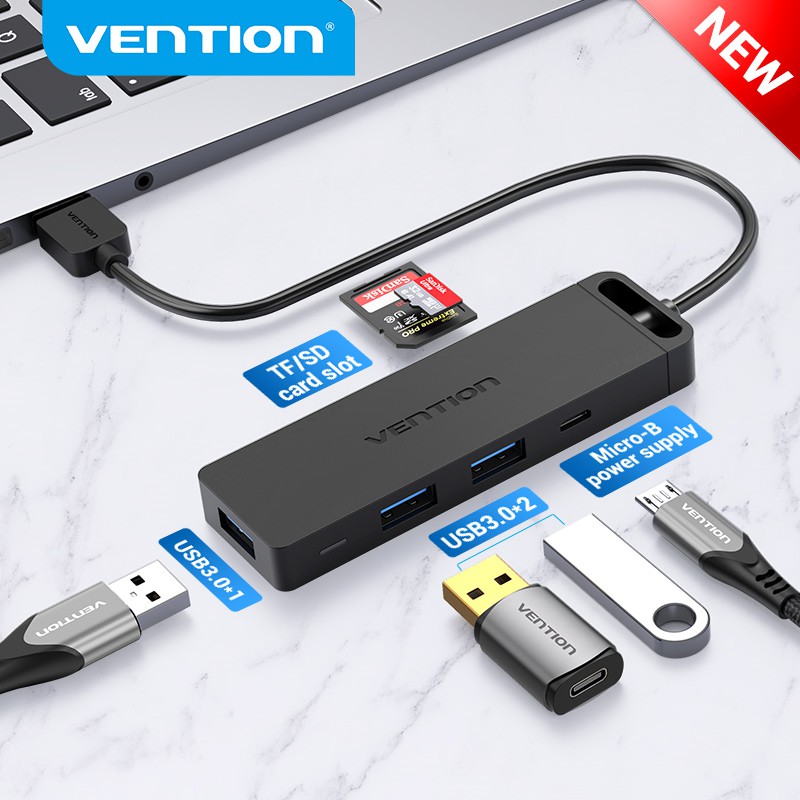 Vention USB 3.0 2.0 Hub 6 Ports Ultra Slim Portable Data Hub Supply for