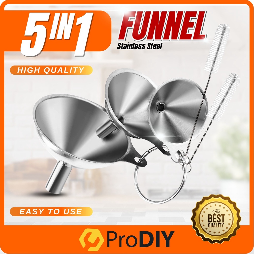 5 In 1 Funnel Stainless Steel Filter Funnel Oil Liquid Fluid Kitchen ...