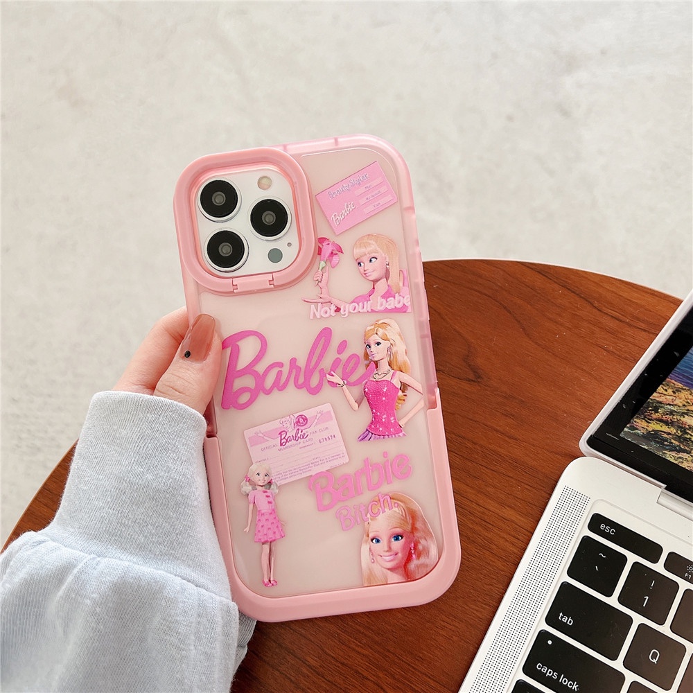 For iPhone 15 Pro Max Barbie doll Soft Double Popscoket Case