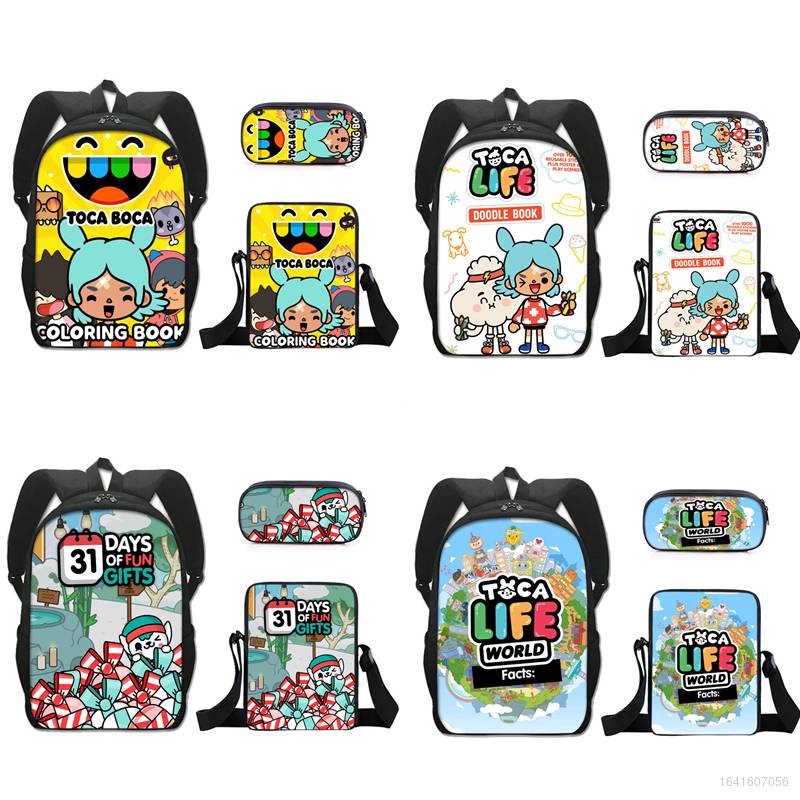 Toca boca Cartoon Kids Backpack Student School Bag Shoulder Bag Pencil