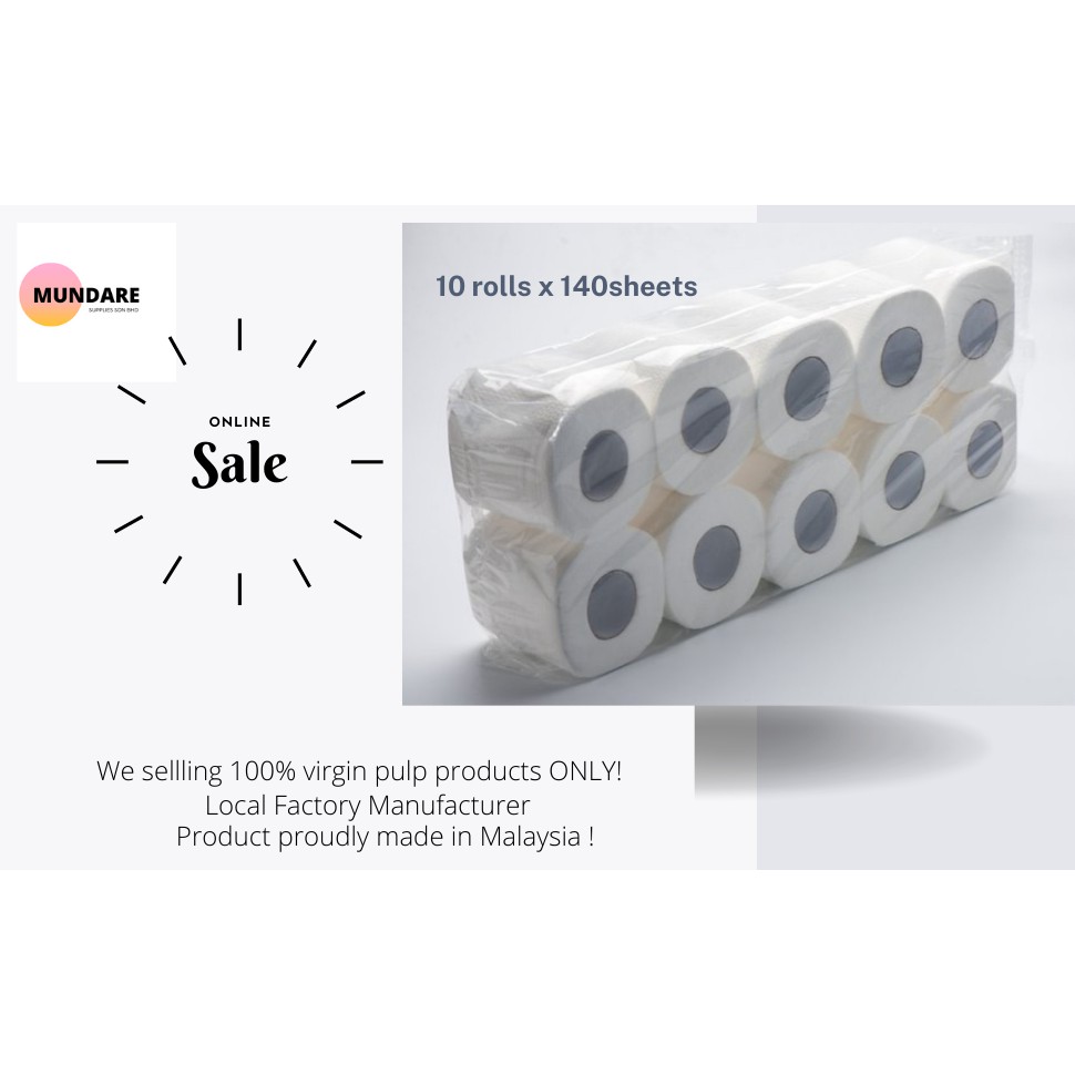 1400 sheets Toilet rolls ( 10 roll Toilet rolls) 100virgin pulp(made in Msia)ready stock