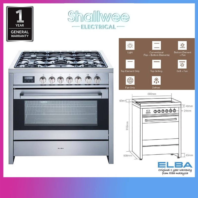 Elba Professional Range Cooker 115L 5Burner Standing Cooker Oven EPRC