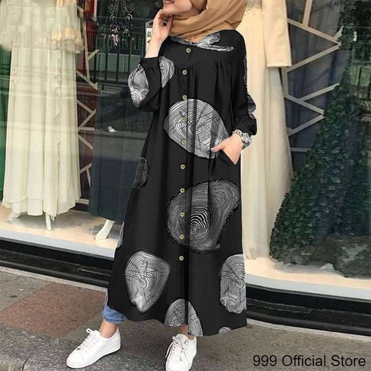 5XL 4XL 3XL XXL XL-S 100% Cotton Pakaian Jubah Labuh Moden Saiz Besar Lengan Panjang Wanita Set Baju