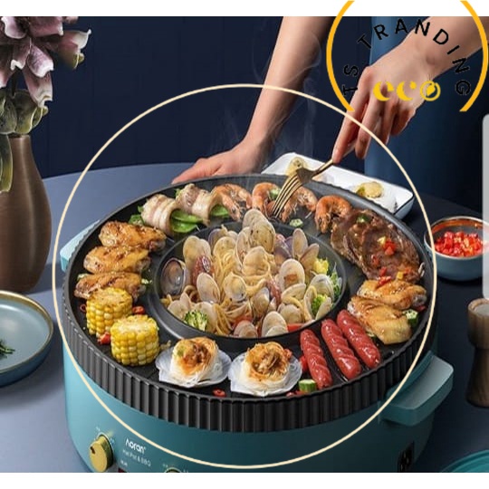 Electric Barbecue BBQ Grill & Steamboat Hot Pot Pan Electric Smokeless ...