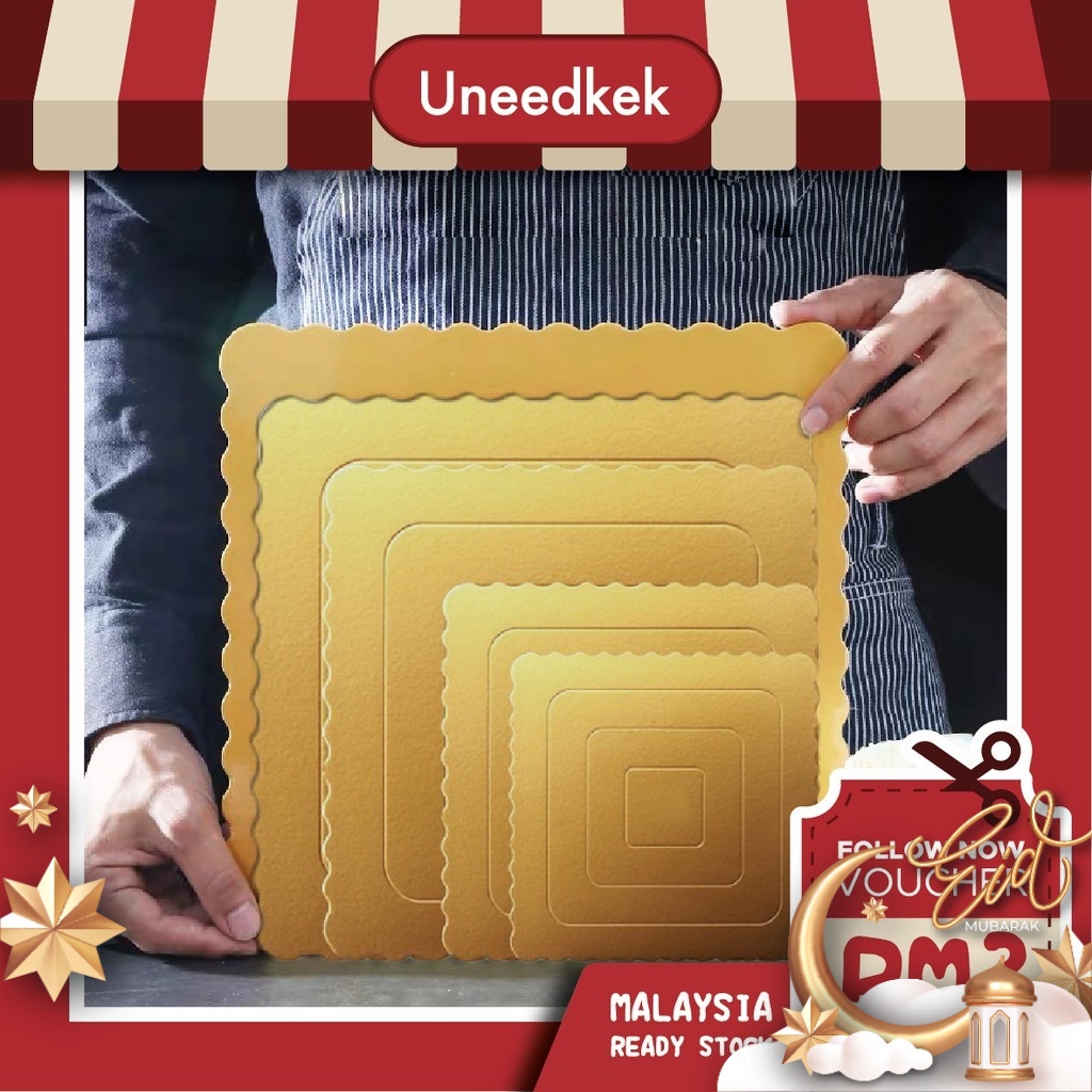 Papan Kek Cake Board Baking Bakeware Gold Foil Square Segi Empat ...