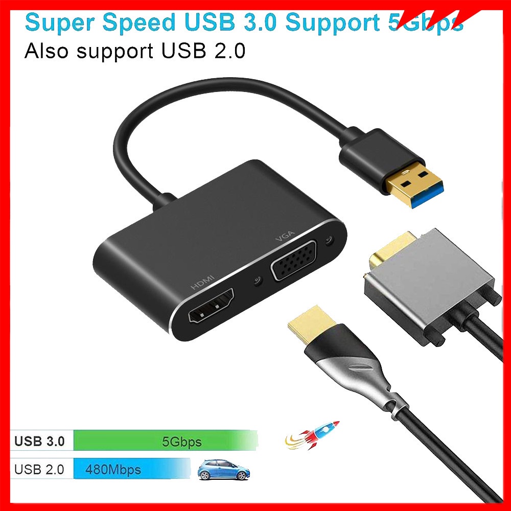 Support Mirror Extend Display USB 3.0 2.0 to HDMI 4K VGA Audio 3.5mm ...