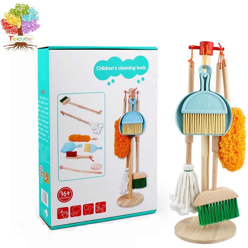 Detachable Wooden Toy Cleaning Set, Kids Cleaning Toys 6 Piece