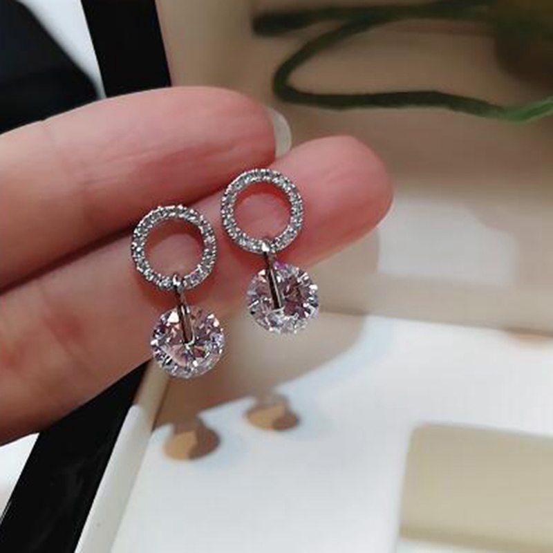 Luxury Diamond Earrings Elegant 925 Sterling Silver Double Crystal Zircon Drop Dangle Earrings Wedding Jewelry Gifts Shopee Malaysia