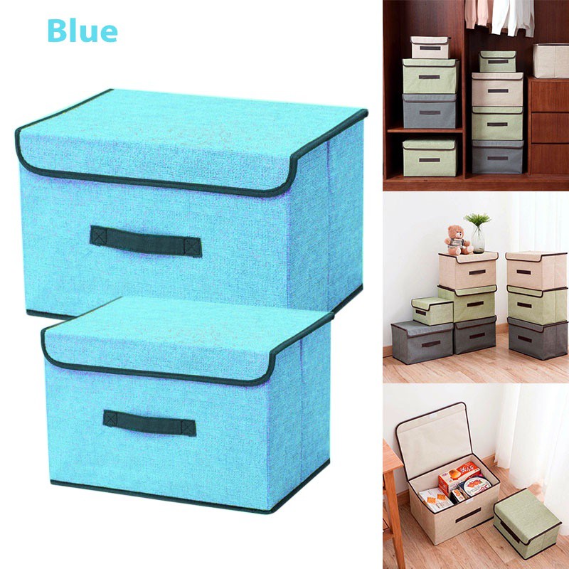 2 in 1 Korean Storage Box Foldable Linen Cloth Collapsible Storage Cube ...