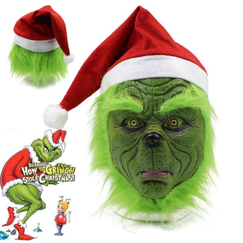 Rascal Deluxe Green Monster The Grinch Mask With Christmas Hat For ...