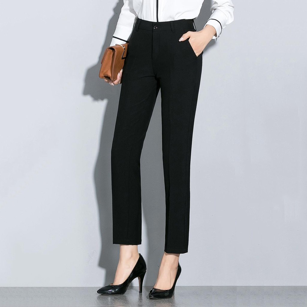 XS-8XL)WOMEN LONG PLUS SIZE BLACK ELASTIC SLACK OFFICE WEAR / LADIES  TROUSERS / SELUAR SLACK COTTON GETAH