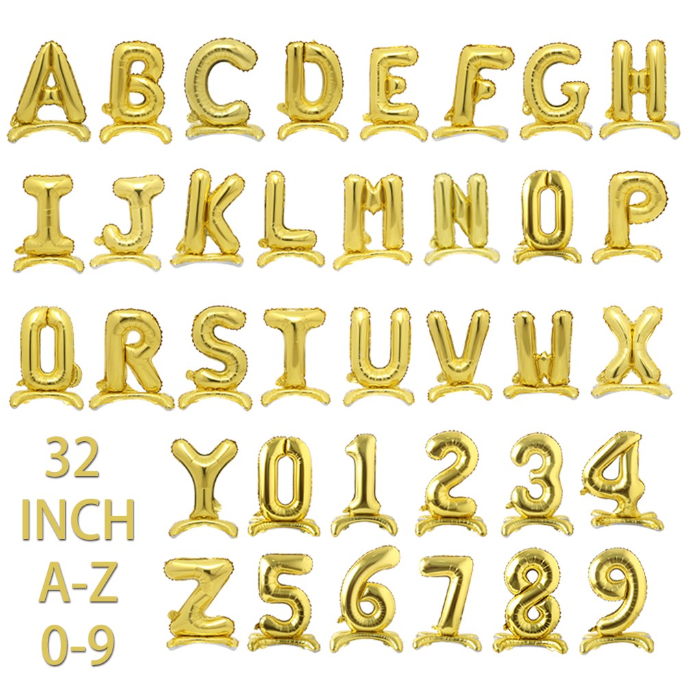 Self Stand 32 Inch Gold letter number Balloons Foil Ballon Digit ...