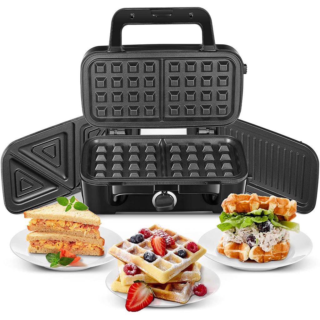 Sandwich Maker 3 In 1 Waffle Maker 1200W Panini Press With Removable ...