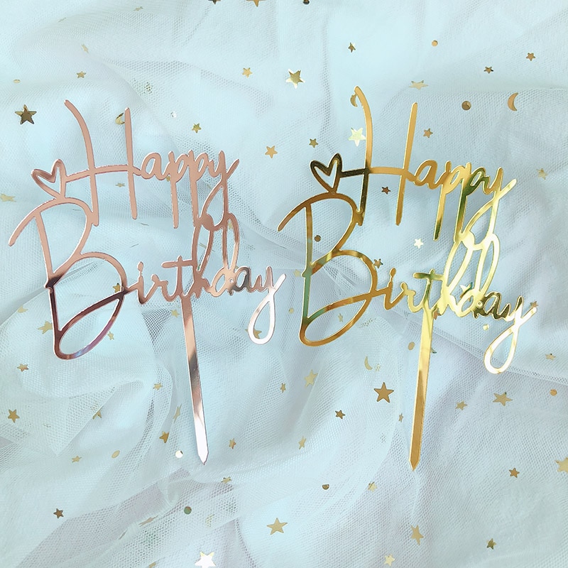 Promotional Acrylic Happy Birthday Cake Topper Rose Gold Silver Cake ...