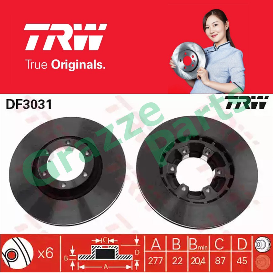 (2 pcs) TRW Disc Brake Rotor Front for DF3031 Mitsubishi Pajero 4G56 ...
