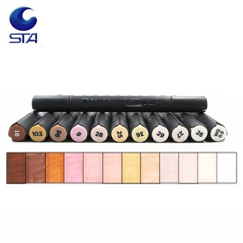 STA 12pcs/Set Comic Double End Brush Skin Color Art Marker Set | Shopee ...