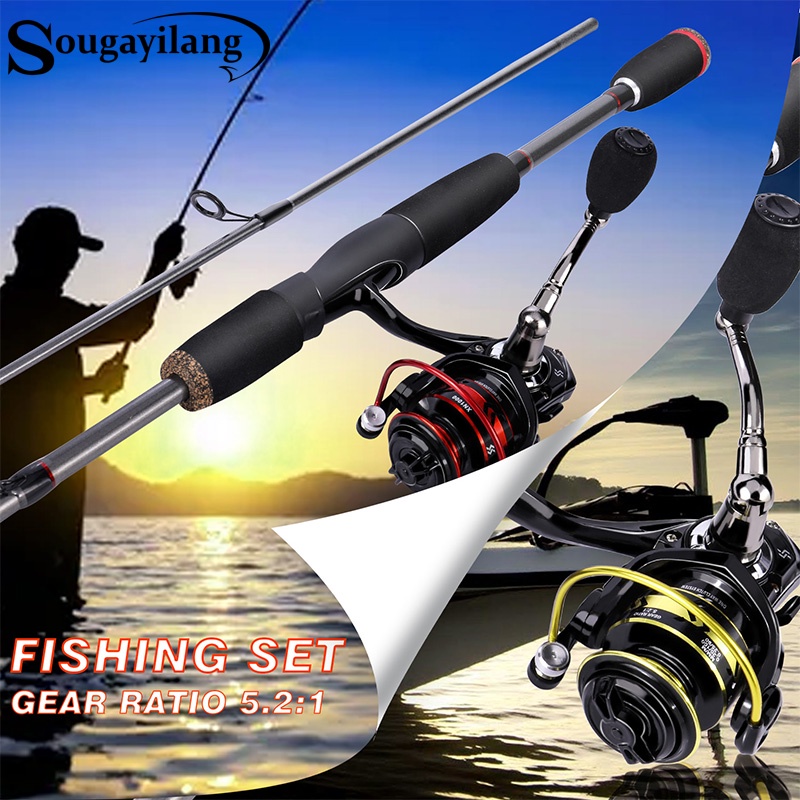 Sougayilang Fishing Rod and Reel Set 1.8m Spinning Fishing Rod 5.2:1 Spinning  Fishing Reel Reel Memancing