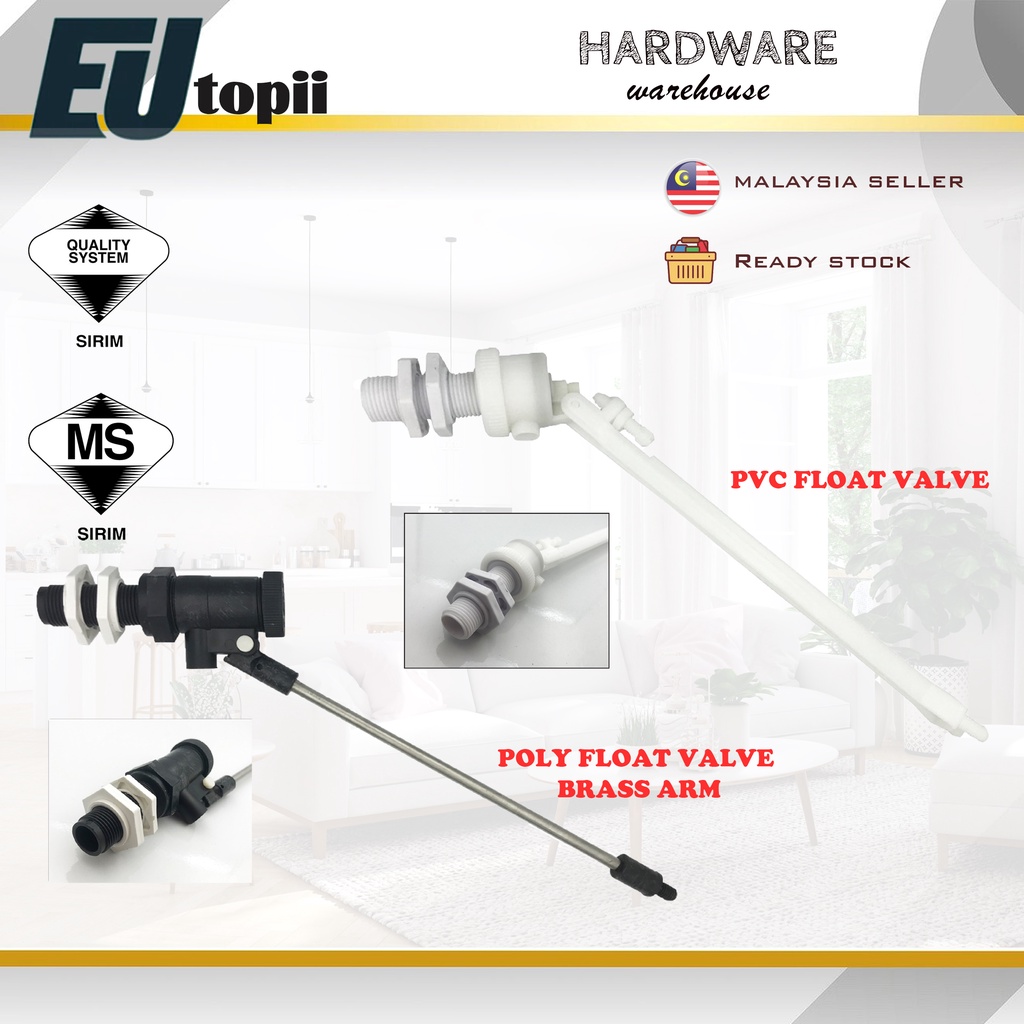 EU9'' PVC FLOAT VALVE. Cistern Float Valve. 1/2 PVC Float Valve. Side