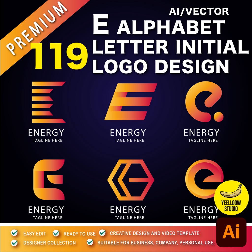 119 - E Alphabet / Letter Initial Logo Design Template for company -AI ...