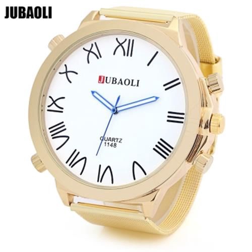 MEN QUARTZ WATCH STAINLESS STEEL NET STRAP ULTRA-LARGE DIAL (WHITE AND ...