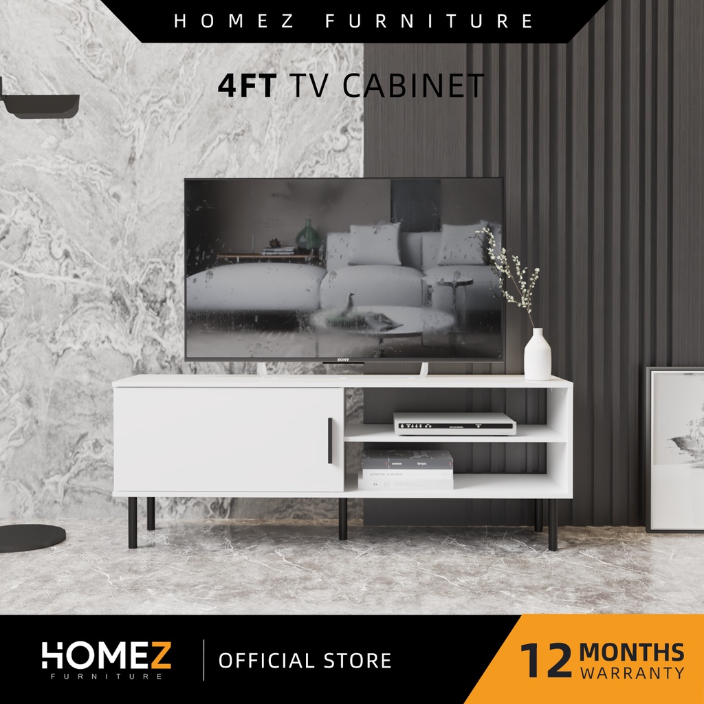 [FREE Shipping] Homez Legend (4FT) TV Cabinet White Colour Modernist ...