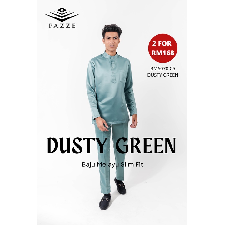 BM6070 Pazze Baju Melayu Slim Fit - Dusty Green | Shopee Malaysia