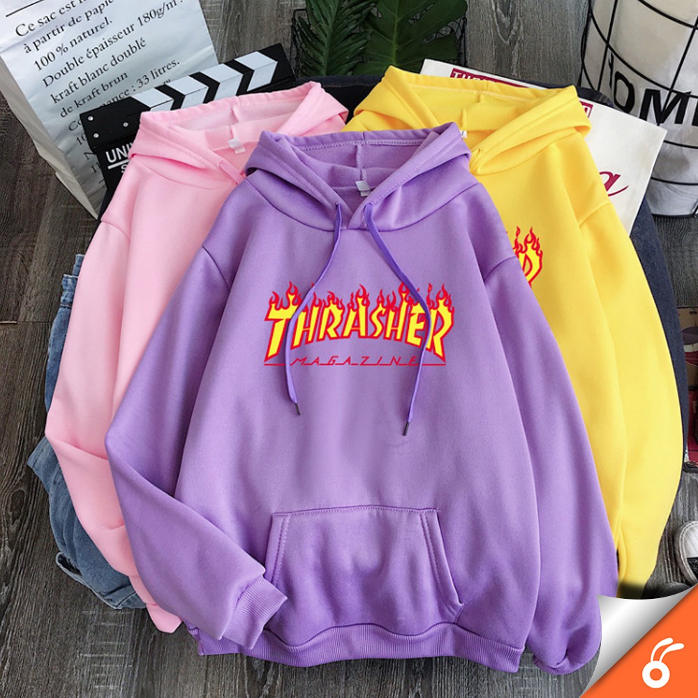 Pink and yellow top thrasher hoodie