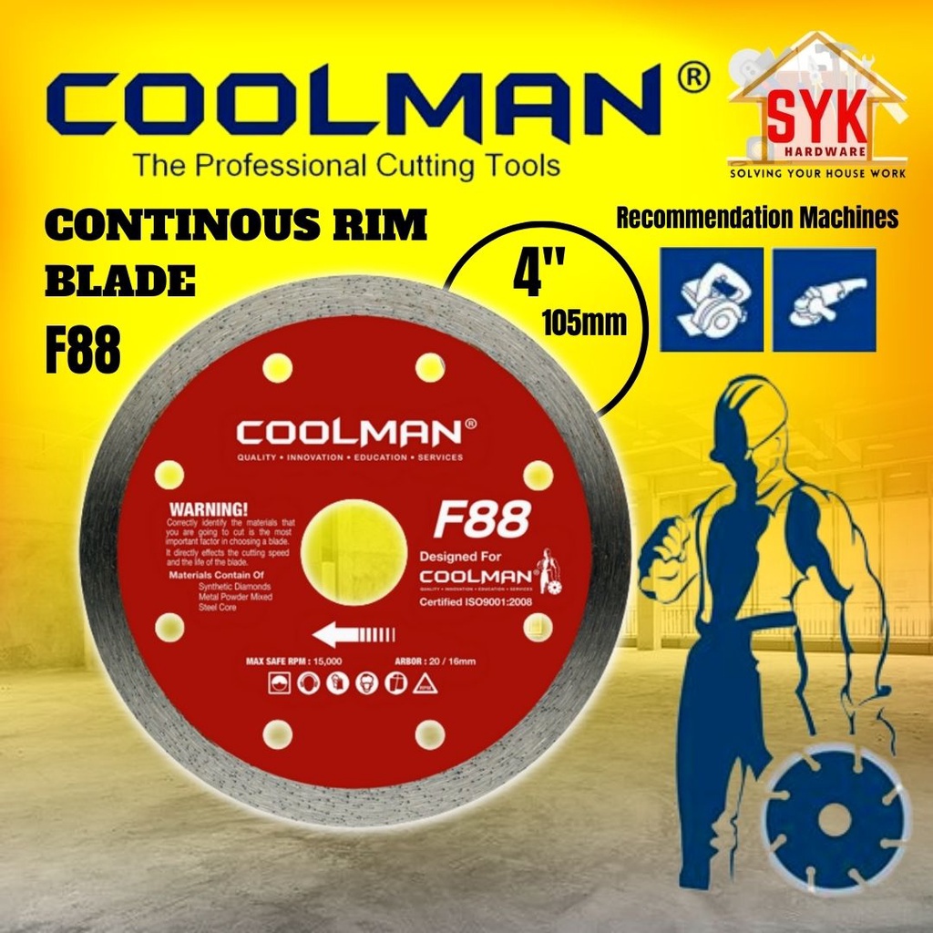 SYK Coolman Continuous Rim Blade 4 Inch 105mm F88 Stone Tile Cutting ...