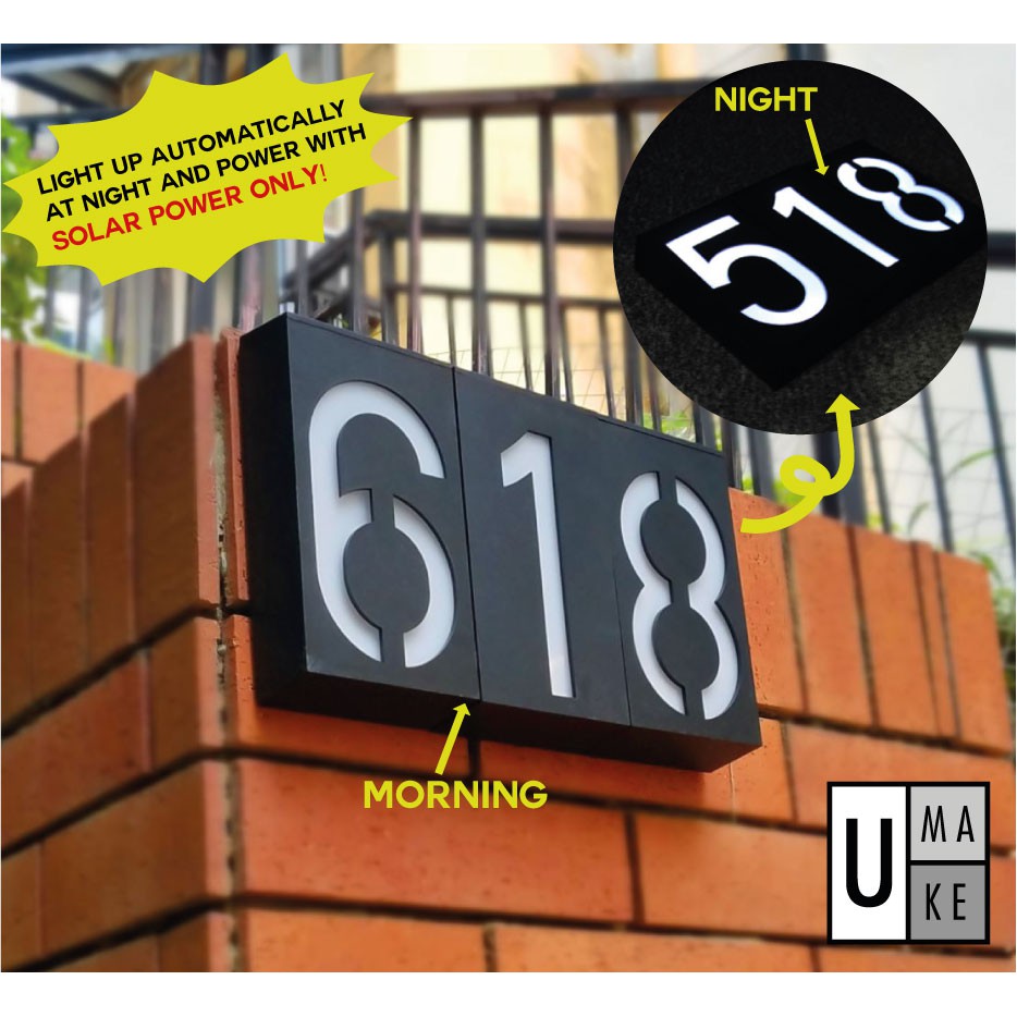 (Ready Stock) Solar Power Light LED House Number Nombor Rumah 门牌 Digits ...