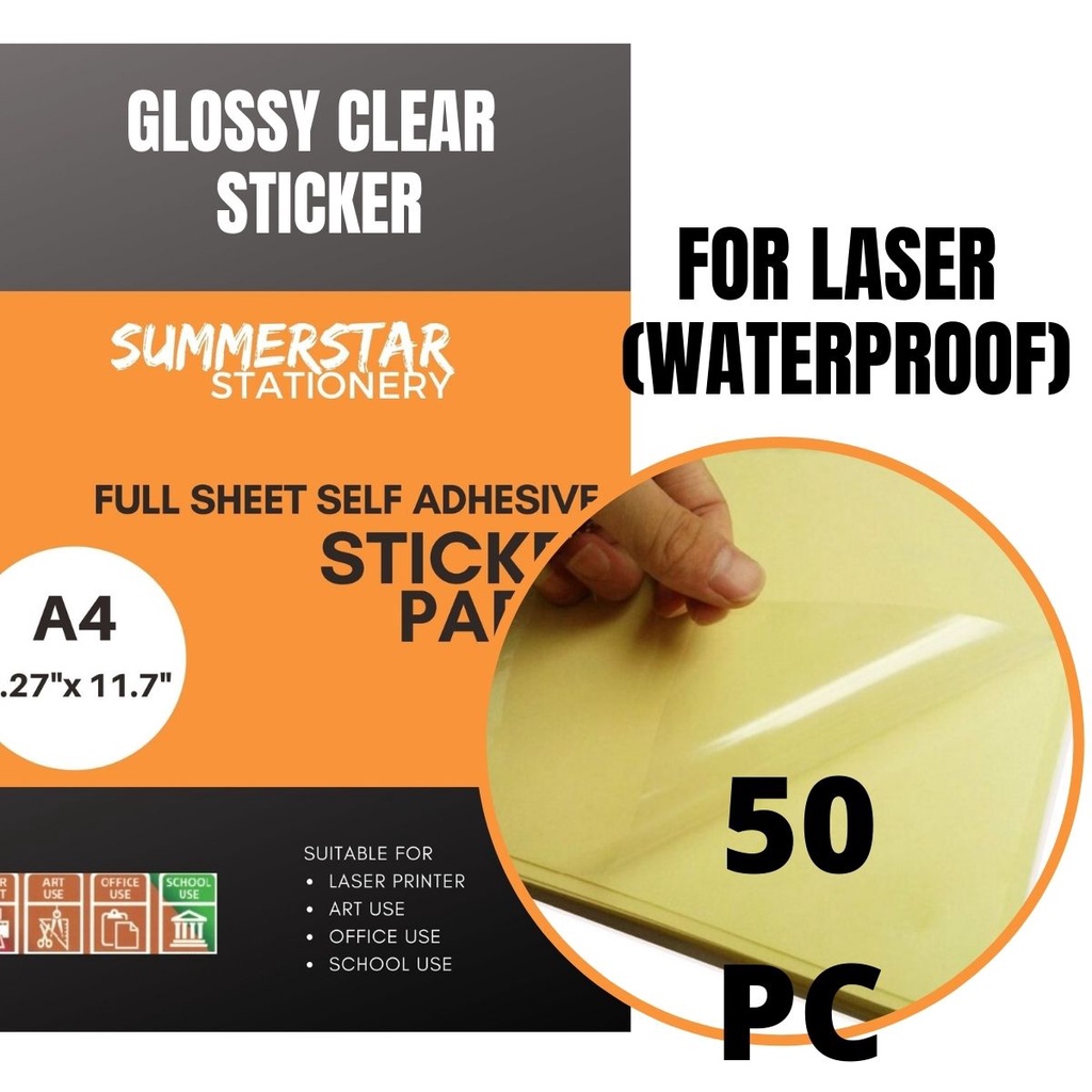 A4 Clear Sticker Paper for Laserjet / Inkjet / Transparent Glossy