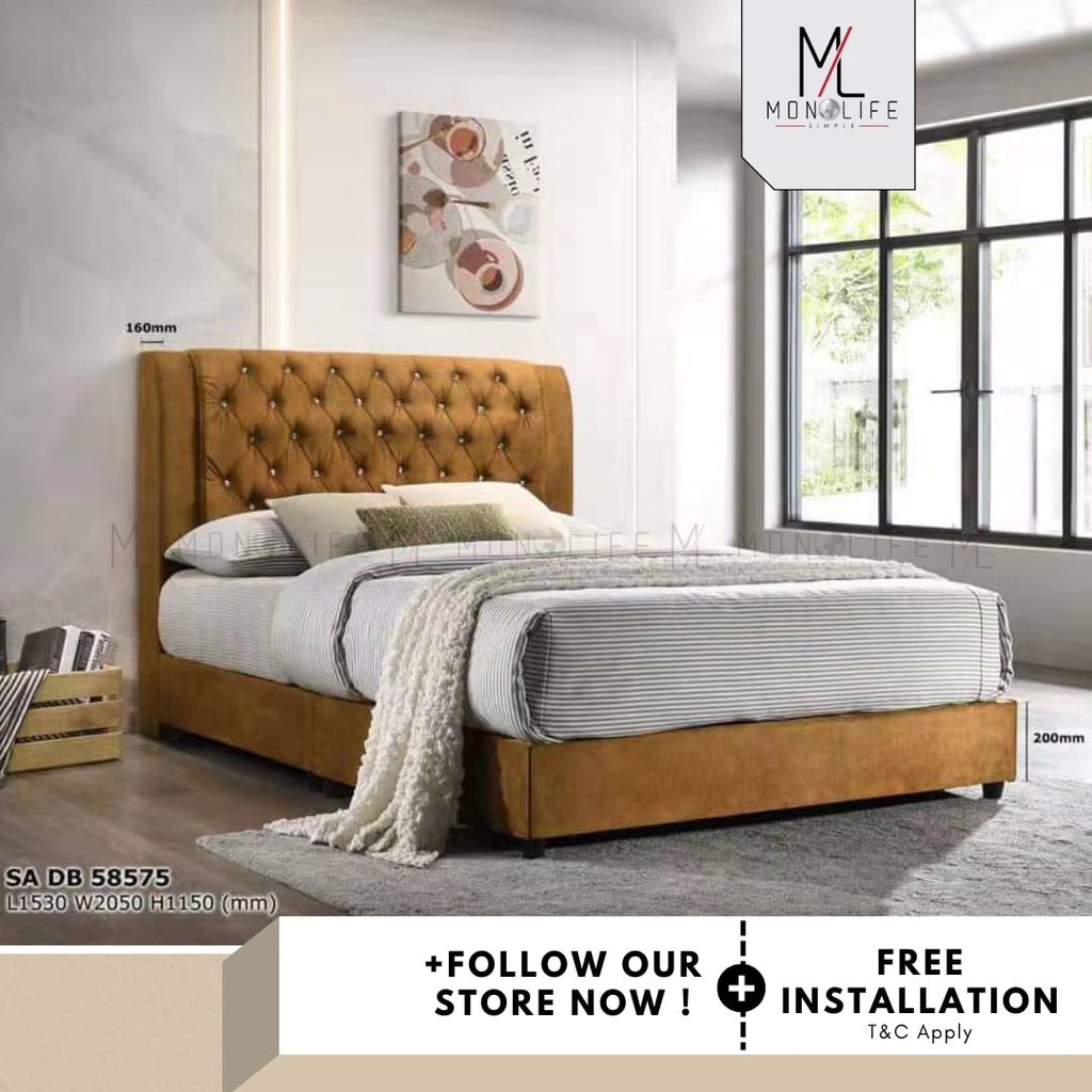 Monolife Divan Set Queen Size / Katil 5 Kaki / Divan Fabric Bed Frame